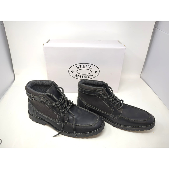 Steve Madden Welcome Boots Men 11 Ankle Leather Combat Buckle Black Box main image 9